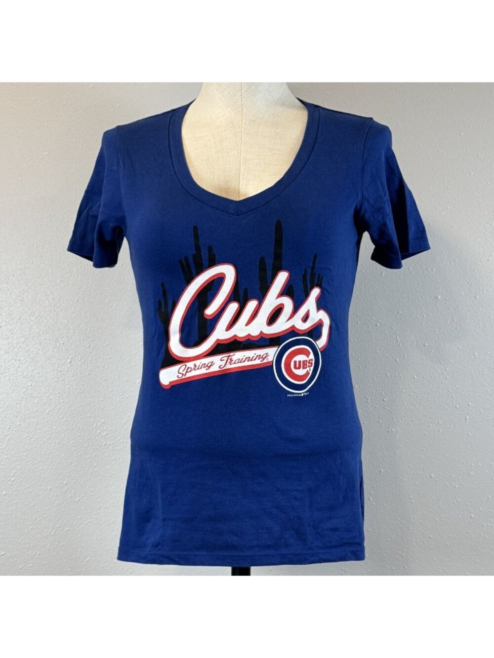 Chicago Cubs MLB Spring Training T-Shirt Womens Size Small V-Neck Blue Baseball